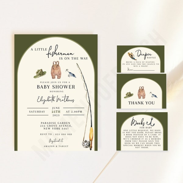 Fishing Baby Shower Invitation Set, Fisherman Baby Shower, Boy Baby Shower, Fishing Buddy Baby Shower