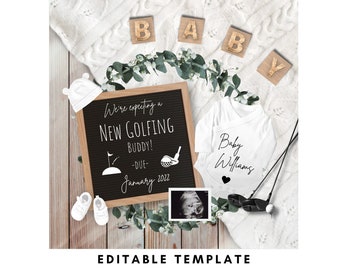 Golf Digital Pregnancy Announcement , Golfing Buddy Editable Gender Neutral Baby Reveal, Social Media