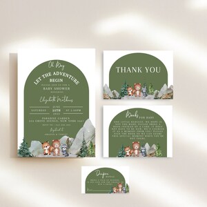 Let The Adventure Begin Invitation Bundle, Woodland Baby Shower, Adventure Begin Baby Shower, Merci Carte Imprimable