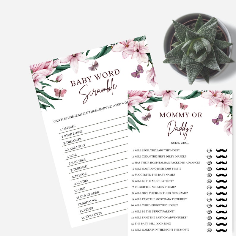 Butterfly Baby Shower Games Bundle Butterfly Purple Theme Etsy UK