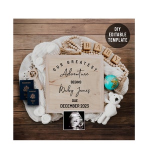 Travel Theme Pregnancy Announcement, Greatest Adventure Social Media Pregnancy, Editable Template, Gender Neutral