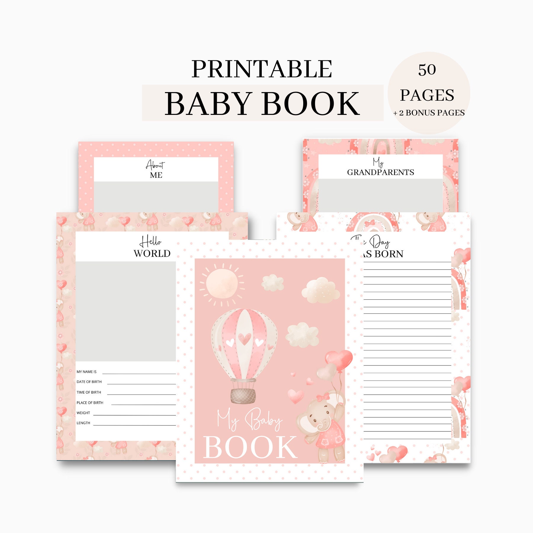 Baby Book Printable, Printable Memory Book, Elephant Girl Printable ...