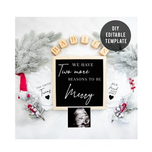 Christmas Twins Pregnancy Announcement, Twins Social Media Pregnancy, Editable Template, Gender Neutral