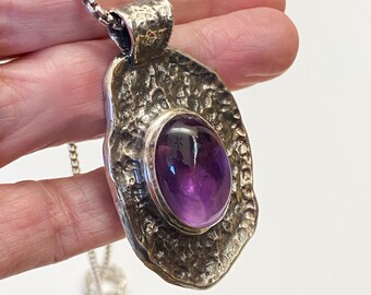 Born To Be Purple Large Amethyst Cabochon Set In Textured Sterling Silver