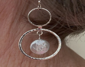 Textured Sterling Silver Double Loops With Coin Pearls