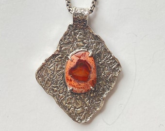 Mexican Opal Matix In Sterling Silver Setting Deeply Textured and Oxidized Finish. ONE OF A KIND