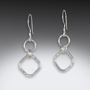 Circle and Square Textured Sterling Silver Drop Earrings