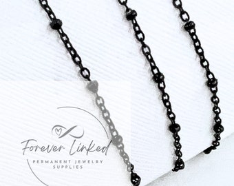 Black Stainless Steel Satellite Chain for Permanent Jewelry - Sold by the Foot - Ion Plated - 1.8mm Chain 2mm Beads