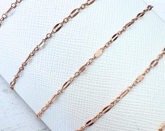 14k Rose Gold Filled Dapped Sequin Chain for Permanent Jewelry - 2.3mm Wide - Sold by the Foot