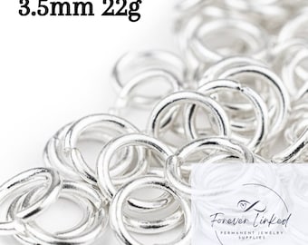 Sterling Silver Jump Rings (3.5mm 22g)  for permanent jewelry. Pack of 50