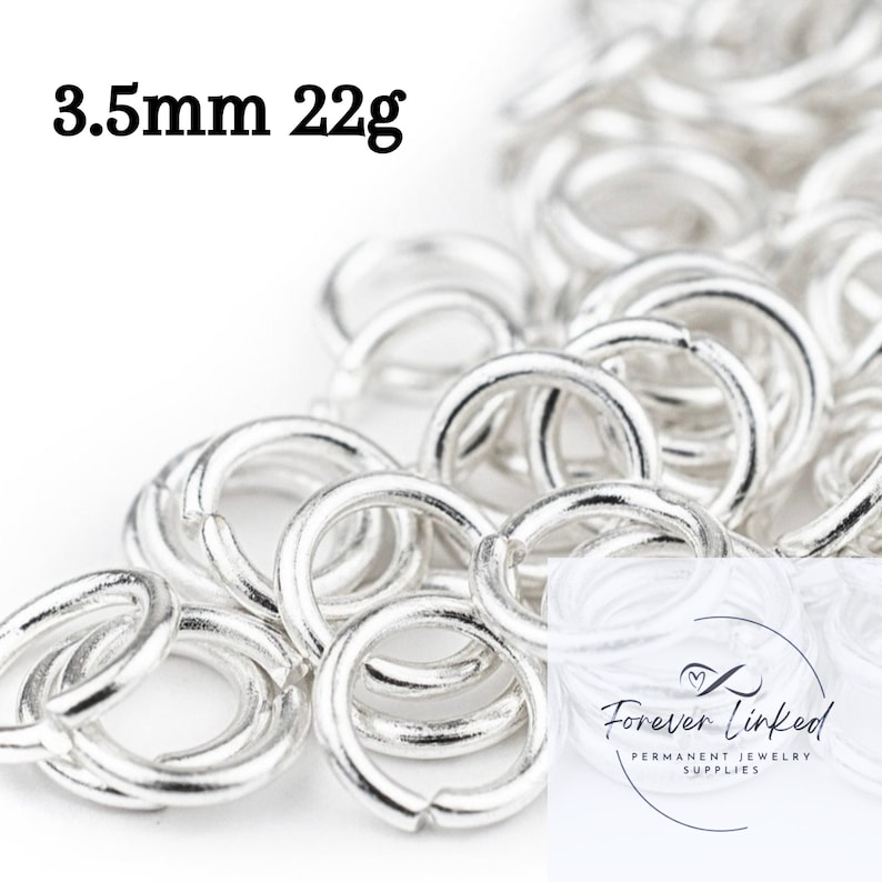 Sterling Silver Jump Rings 3.5mm 22g for permanent jewelry. Pack of 50 image 1