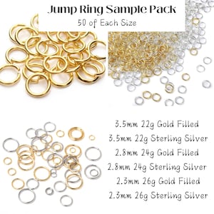 Jump Ring Sample Pack for Permanent Jewelry - 14k Gold Filled and Sterling Silver - 300 Total - 50 each size