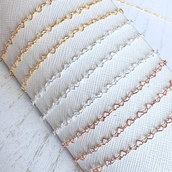 Permanent Jewelry Chain - 3.2 Hearts - 14k Gold Filled, 14k Rose Gold Filled or Sterling Silver - Sold by the Foot