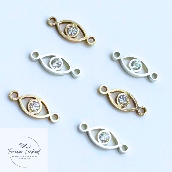 14k Gold Filled or Sterling Silver Evil Eye Connector with CZ for Permanent Jewelry - Sold Individually - Dainty
