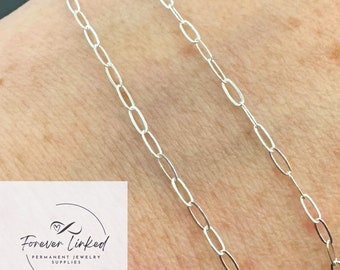Sterling Silver Dainty Paperclip Chain for Permanent Jewelry - 2mm Wide - Sold by the Foot