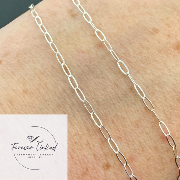 Sterling Silver Dainty Paperclip Chain for Permanent Jewelry - 2mm Wide - Sold by the Foot