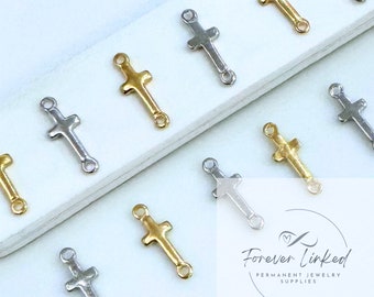Pack of 6 Stainless Steel Cross Connectors (3 Silver 3 gold) for permanent jewelry