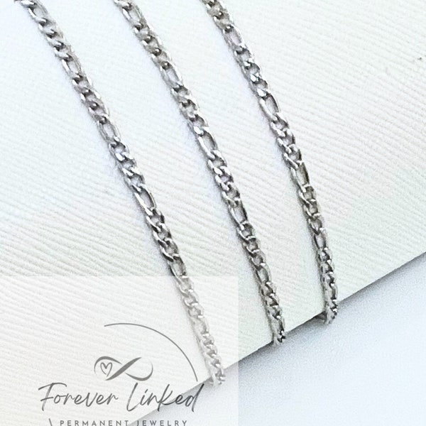 Stainless Steel 4mm Silver Figaro Chain for Permanent Jewelry - Men’s Chain - Sold By the Foot