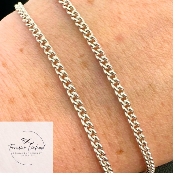 Sterling Silver 3.3mm Curb Chain for Permanent Jewelry - Thick Chain - Sold by the Foot