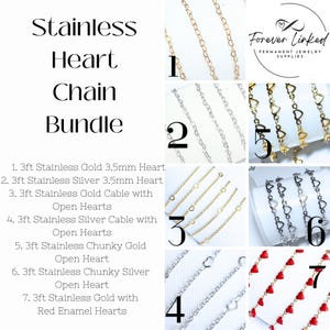 Permanent Jewelry Chain Bundle - Stainless Steel Hearts - 3ft of each Chain
