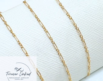 14k Gold Filled Twisted Long Short Link Chain for Permanent Jewelry - 2mm Wide - Sold by the Foot