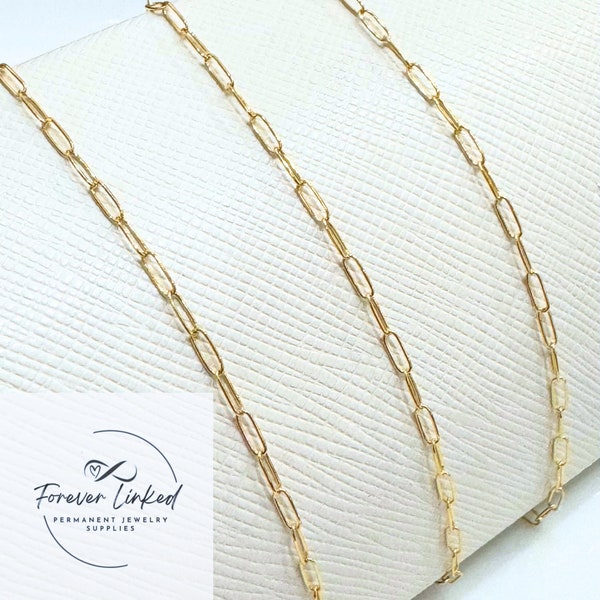 14k Gold Filled Dainty Paperclip Chain for Permanent Jewelry - Sold by the Foot