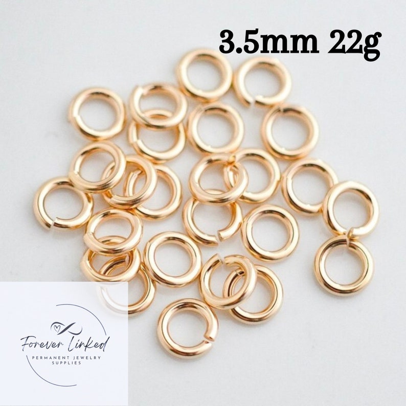14k Gold Filled Jump Rings 3.5mm 22g for permanent jewelry Pack of 50 image 1