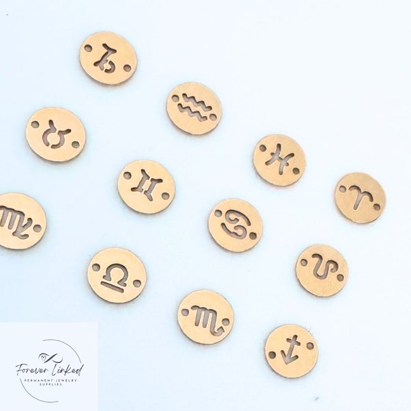 14k Gold Filled or Sterling Silver Zodiac Disc Connectors - 7mm - great for permanent jewelry - sold individually or as a set!