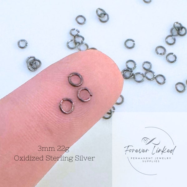 Oxidized Sterling Silver (black) Jump Rings (3mm 22g) Pack of 50 for permanent jewelry