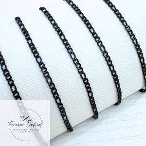 Cadena Figaro de acero inoxidable negro de 3,5 mm para joyería permanente - Baño de iones - Se vende por pie