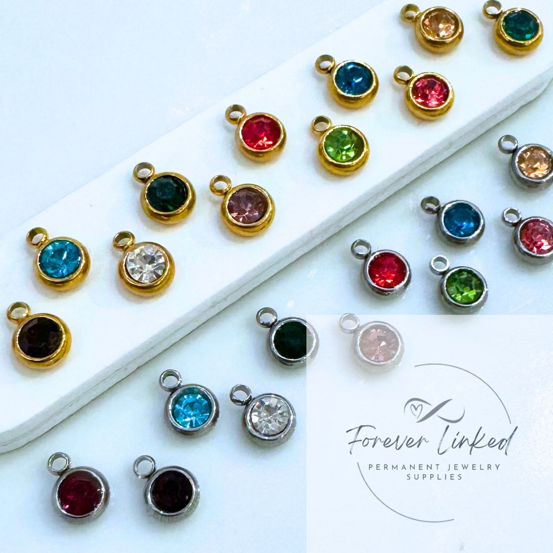 Stainless Steel 5mm Birthstone Charms for Permanent Jewelry Set of 12