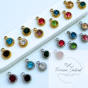 Stainless Steel 5mm Birthstone Charms for Permanent Jewelry - Set of 12 in Silver or Gold