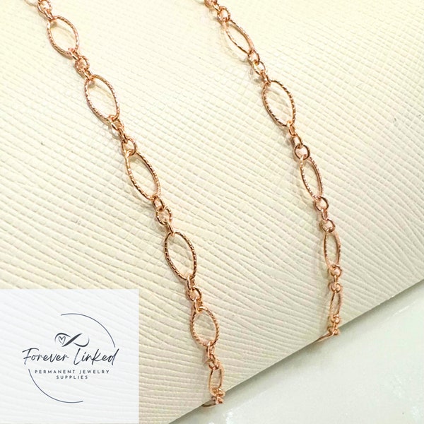14k Rose Gold Filled Twisted Oval One Long Three Short Chain for Permanent Jewelry - Sold by the Foot - Select Quantity After Adding to Cart