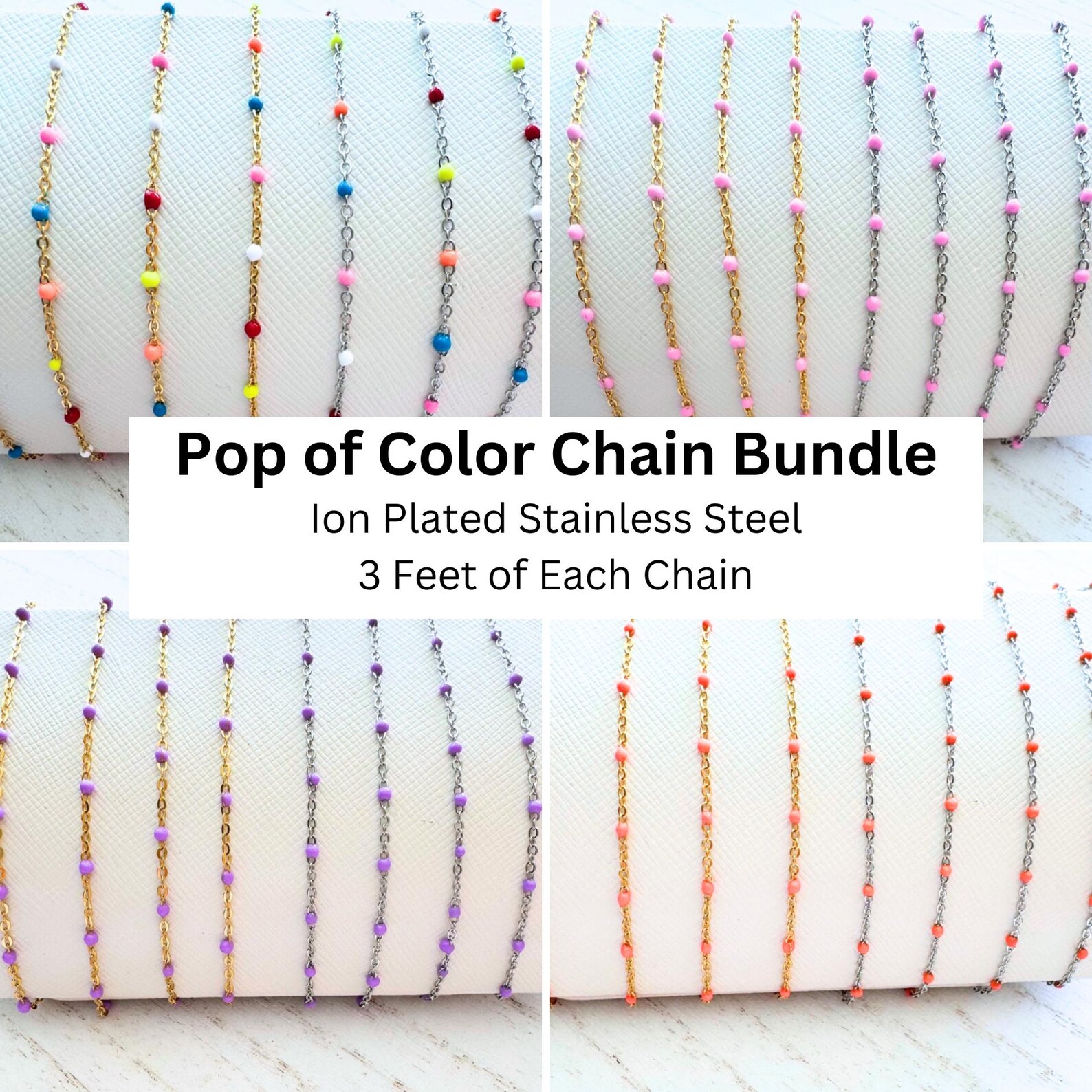 Each Chain Permanent Jewelry Chain Bundle - Pop of Color - 3ft of Each Chain - Ion ...
