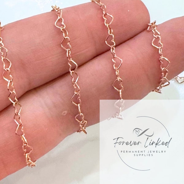 14k Rose Gold Filled 3.2mm Heart Chain for Permanent Jewelry - Sold By the Foot