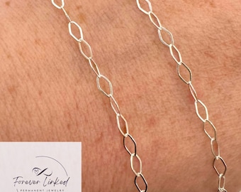 Sterling Silver Flat Diamond Link Chain for Permanent Jewelry - 3mm Wide - Sold by the Foot