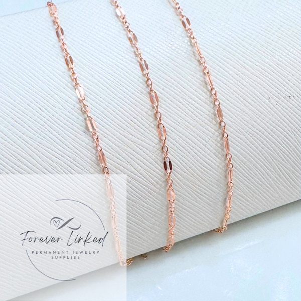 14k Rose Gold Filled Dapped Sequin Chain for Permanent Jewelry - 2.4mm Wide - Sold by the Foot