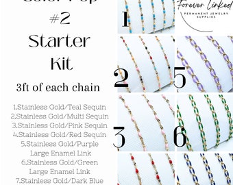 Permanent Jewelry Starter Kit - Color Pop #2 -Ion Plated Gold Stainless Steel with colorful enamel - non-tarnish