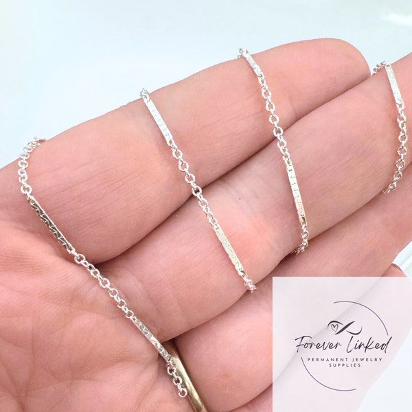 Dainty Sterling Silver Cable and Flat Bar Chain for Permanent Jewelry - Use with 26g Jump Ring - Sold by the Foot