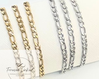 Stainless Steel 5.5mm Figaro Chain for Permanent Jewelry - Men’s Chain - Ion Plated - Sold By the Foot