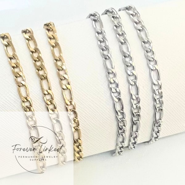 Stainless Steel 5.5mm Figaro Chain for Permanent Jewelry - Men’s Chain - Ion Plated - Sold By the Foot