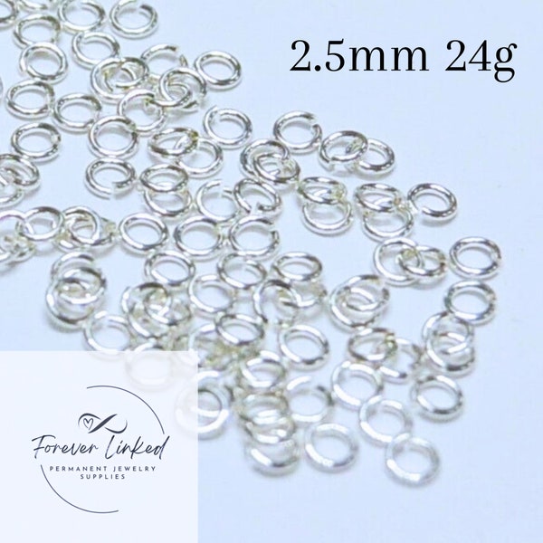 Sterling Silver Jump Rings (2.5mm 24g) Pack of 50 for permanent jewelry