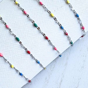Silver Stainless Steel Sequin Chain with Multi Colored Enamel for Permanent Jewelry - Sold by the Foot - 2.5mm Wide - Use 26g Jump Ring