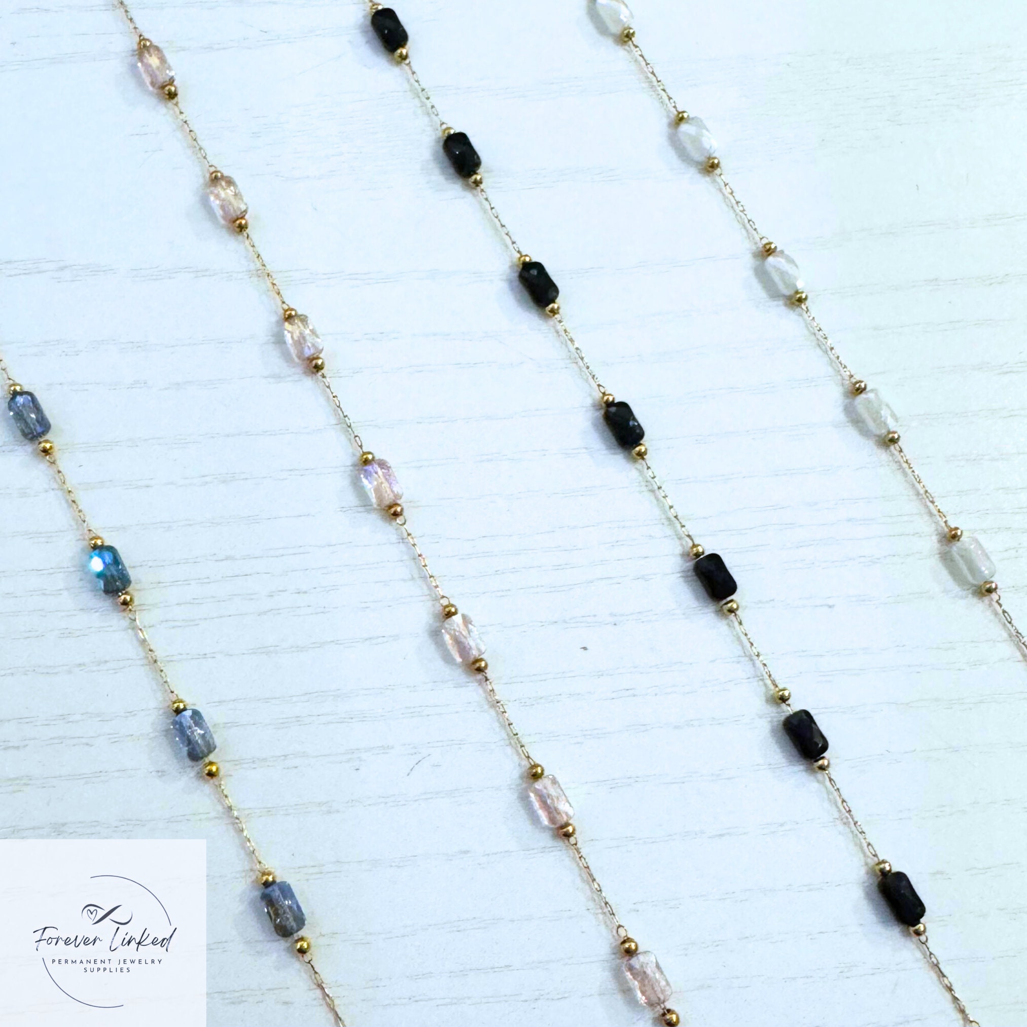 Gold Stainless Steel Satellite Chain with Large Gems for Permanent Jewelry - Ion Plated - Sold by the foot- VERY DAINTY CHAIN