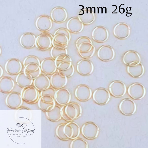 14k Gold Filled Jump Rings (3mm 26g) Pack of 50 for permanent jewelry