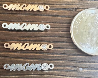 14k Gold Filled or Sterling Silver Mom Connector with CZ for Permanent Jewelry - 16.8mm x 2.6mm - Sold Individually
