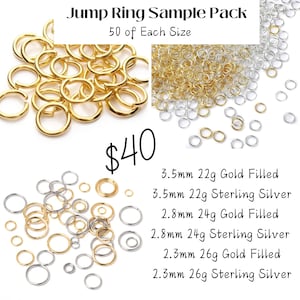 Jump Ring Sample Pack for Permanent Jewelry - 14k Gold Filled and Sterling Silver - 300 Total - 50 each size