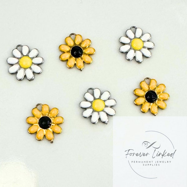 Flower Connectors and Charms for permanent jewelry. 304 Stainless Steel Sunflower or Daisy