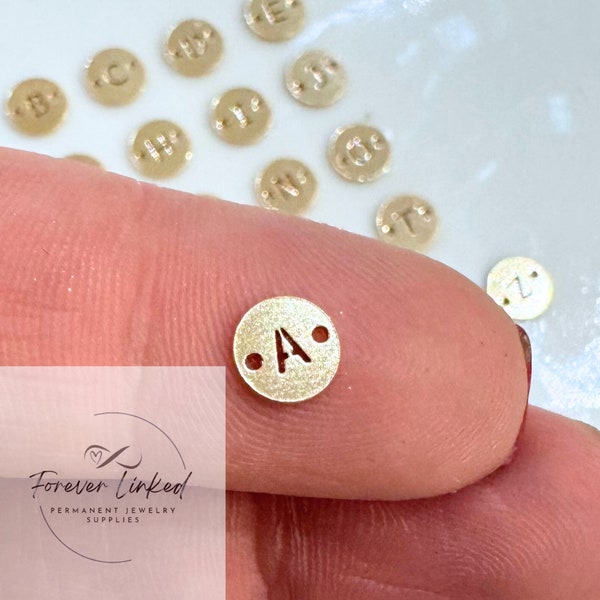 6mm Disc Letters - 14k Gold Filled or Sterling Silver - Connectors - for Permanent Jewelry Sold individually or by the set