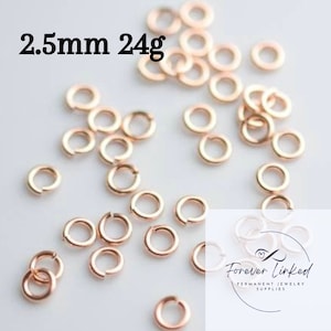 14k Rose Gold Filled Jump Rings (2.5mm 24g) Pack of 50 for permanent jewelry